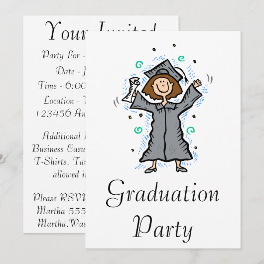 Girl Afstudeerder Celebration Kaart (Voorkant / Achterkant)