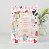 Girl Alice in Wonderland 1e verjaardag Tea Party Kaart (Staand voorkant)