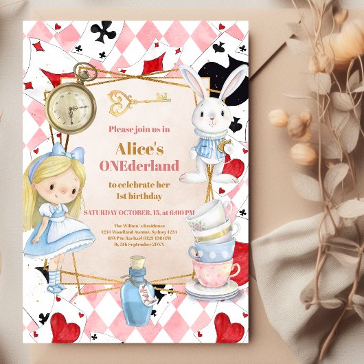 Girl Alice in Wonderland 1e verjaardag Tea Party Kaart