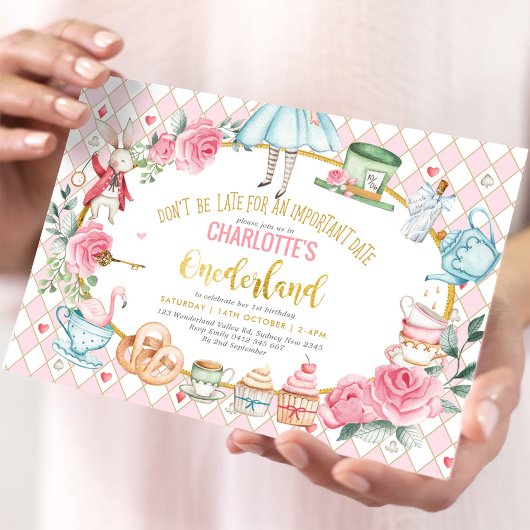 Girl Alice in Wonderland 1e verjaardag Tea Party Kaart