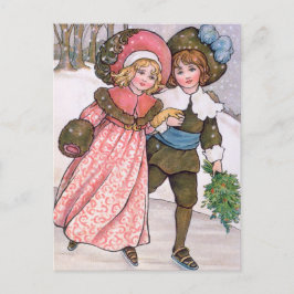 Girl and boy ice skating - Florence Hardy Briefkaart