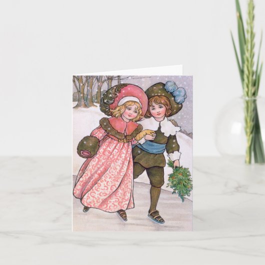 Girl and boy ice skating - Florence Hardy Kaart (Voorkant)