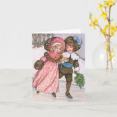 Girl and boy ice skating - Florence Hardy Kaart (Gele Bloem)