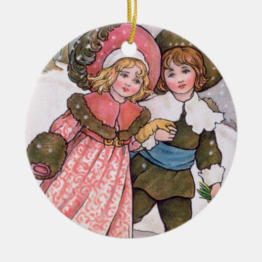 Girl and boy ice skating - Florence Hardy Keramisch Ornament (Voorkant)