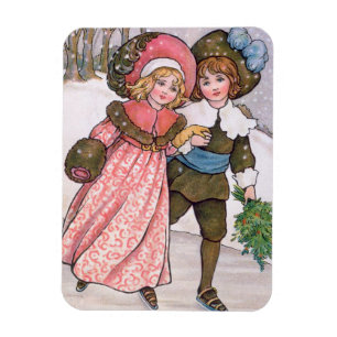 Girl and boy ice skating - Florence Hardy Magneet