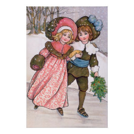 Girl and boy ice skating - Florence Hardy Perfect Poster