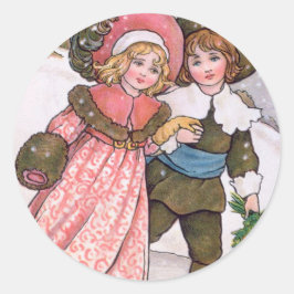 Girl and boy ice skating - Florence Hardy Ronde Sticker