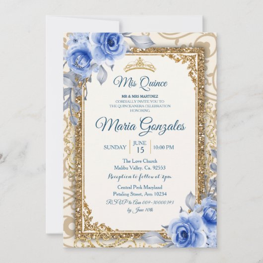 Girl and Boy Navy Blue Mis Quince Invitation Kaart (Voorkant)