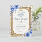 Girl and Boy Navy Blue Mis Quince Invitation Kaart (Staand voorkant)
