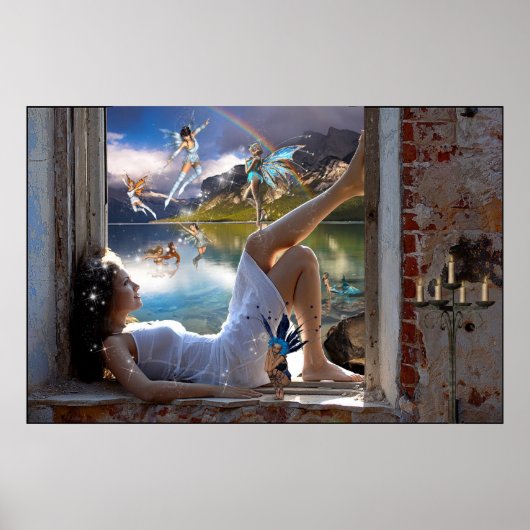 Girl and Fairies Poster Print (Voorkant)