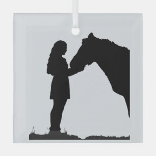 Girl and her Horse Love Horses Silhouette Glas Ornament