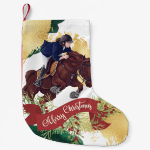 Girl and Horse Jumping Colorful Merry Kerstmis Kleine Kerstsok