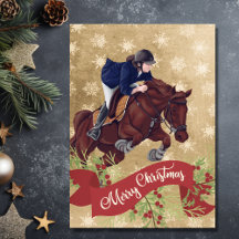 Girl and Horse Jumping Merry-kerstgouden kerst