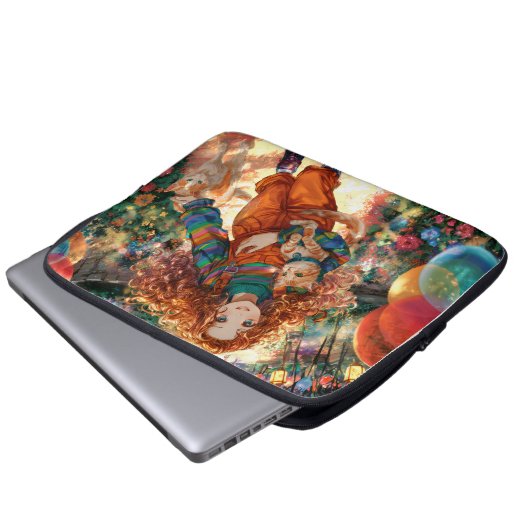Girl and kittens on joyful walk laptop sleeve (Voorkant onderkant)