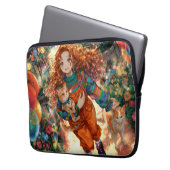 Girl and kittens on joyful walk laptop sleeve (Voorkant Links)