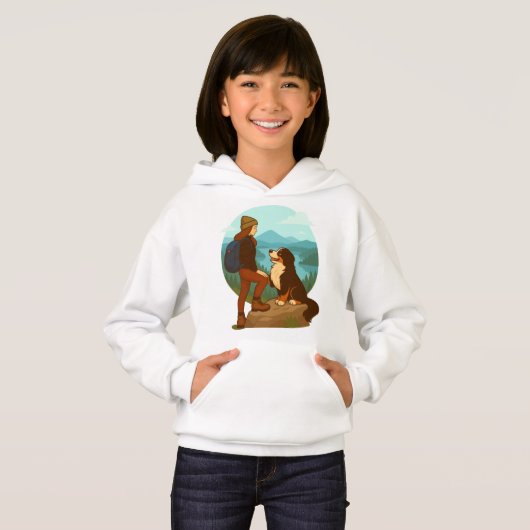 Girl and Mountain Dog Adventure Illustration (Voorkant volledig)
