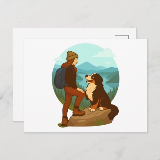 Girl and Mountain Dog Adventure Illustration Briefkaart (Voorkant / Achterkant)