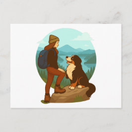 Girl and Mountain Dog Adventure Illustration Briefkaart