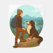 Girl and Mountain Dog Adventure Illustration Fleece Deken (Voorkant)