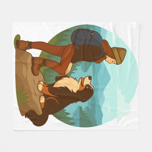 Girl and Mountain Dog Adventure Illustration Fleece Deken (Voorkant (Horizontaal))