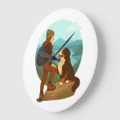 Girl and Mountain Dog Adventure Illustration Grote Klok (Hoek)