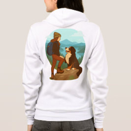 Girl and Mountain Dog Adventure Illustration Hoodie
