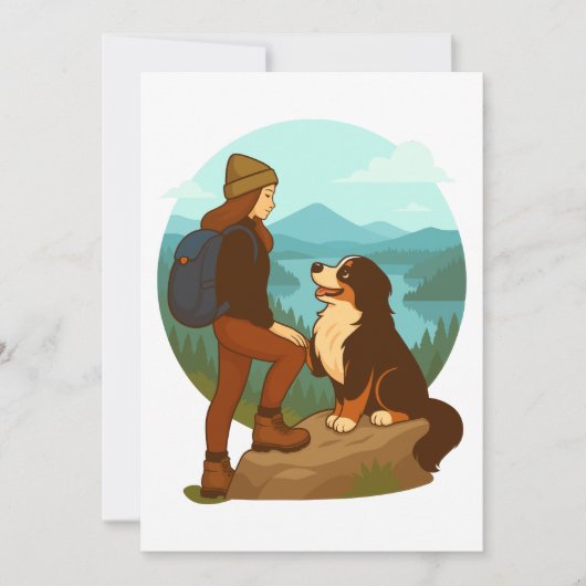 Girl and Mountain Dog Adventure Illustration Kaart (Voorkant)