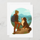 Girl and Mountain Dog Adventure Illustration Kaart (Voorkant / Achterkant)