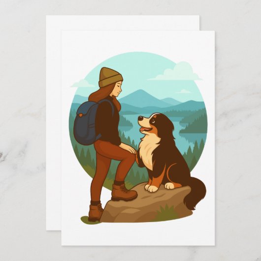 Girl and Mountain Dog Adventure Illustration Kaart
