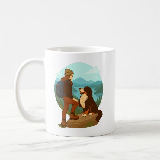 Girl and Mountain Dog Adventure Illustration Koffiemok
