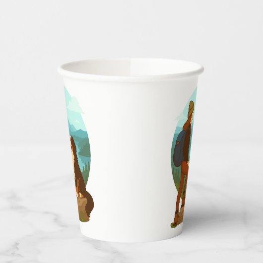 Girl and Mountain Dog Adventure Illustration Papieren Bekers (Links)