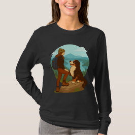 Girl and Mountain Dog Adventure Illustration T-shirt