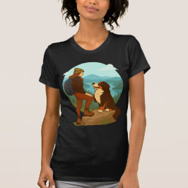 Girl and Mountain Dog Adventure Illustration T-shirt