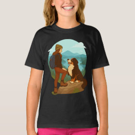 Girl and Mountain Dog Adventure Illustration T-shirt