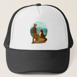 Girl and Mountain Dog Adventure Illustration Trucker Pet
