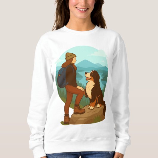 Girl and Mountain Dog Adventure Illustration Trui (Voorkant)