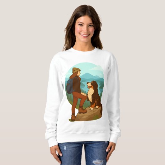 Girl and Mountain Dog Adventure Illustration Trui (Voorkant volledig)