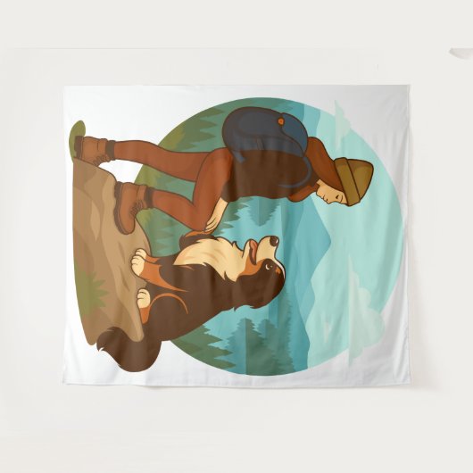 Girl and Mountain Dog Adventure Illustration Wandkleed (Voorkant (horizontaal))