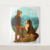 Girl and Mountain Dog Adventure Illustration Wandkleed (Voorkant)
