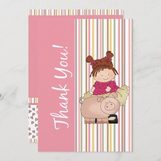 Girl and Pig Flat Hartelijk dank Bedankkaart (Voorkant / Achterkant)