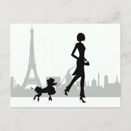 Girl and Poodle Paris Skyline Eiffel Tower Briefkaart