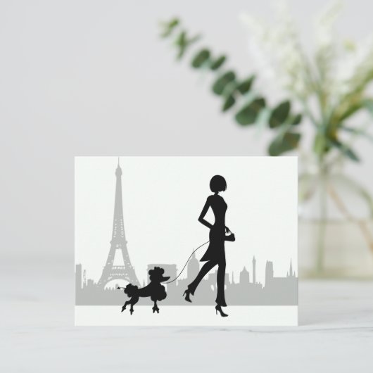 Girl and Poodle Paris Skyline Eiffel Tower Briefkaart (Staand voorkant)