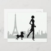 Girl and Poodle Paris Skyline Eiffel Tower Briefkaart (Voorkant / Achterkant)