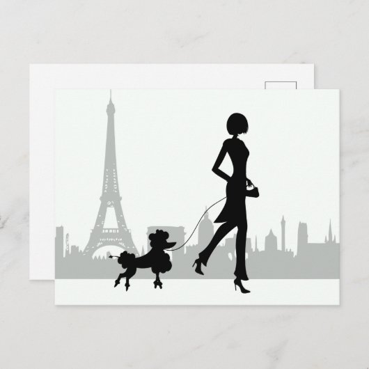 Girl and Poodle Paris Skyline Eiffel Tower Briefkaart (Voorkant / Achterkant)