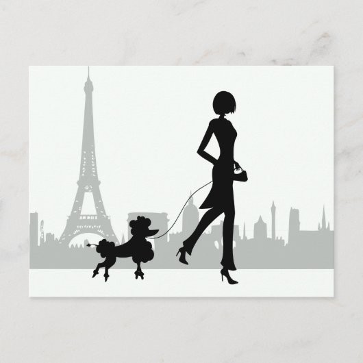 Girl and Poodle Paris Skyline Eiffel Tower Briefkaart (Voorkant)