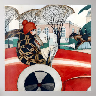 Girl and pug in an Automobile (1927) van Gerda Weg Poster