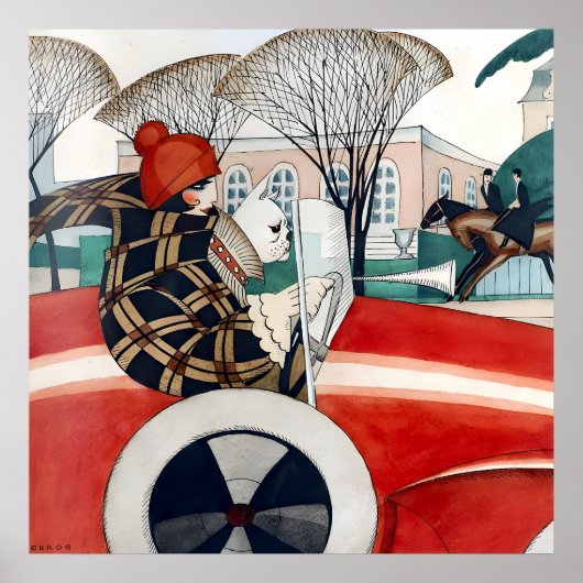 Girl and pug in an Automobile (1927) van Gerda Weg Poster (Voorkant)