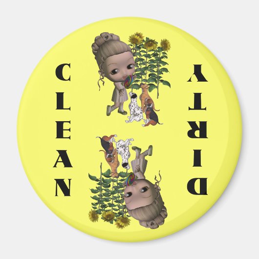 Girl and Puppies Cute Dishwasher Magnet (Voorkant)