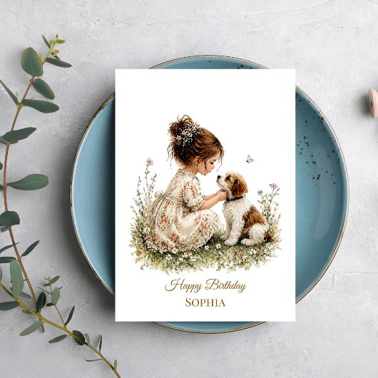 Girl and Puppy Kaart