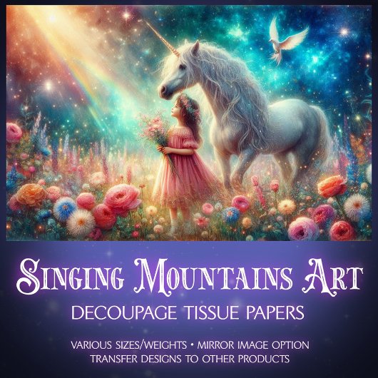 Girl And Unicorn Woodland Fairytale Decoupage  Tissuepapier